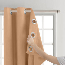 Aspire Homeware Plain Room Darkening Blackout Eyelet Curtain Pair Beige (W)168Cm X (D)137Cm With Tie Back Pair - thumbnail 6