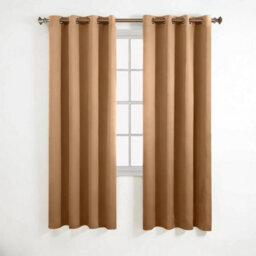 Aspire Homeware Plain Room Darkening Blackout Eyelet Curtain Pair Beige (W)168Cm X (D)137Cm With Tie Back Pair - thumbnail 1