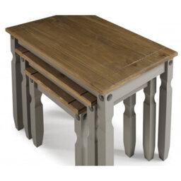 Mercers Furniture Corona Grey Wax Nest Of 3 Tables Side Occasional Stands Solid Pine With Mexican Styling - thumbnail 3