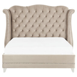 Beliani Bed Velvet Ayette 160 X 200 Cm (Eu King Size) Beige - thumbnail 4