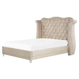Beliani Bed Velvet Ayette 160 X 200 Cm (Eu King Size) Beige - thumbnail 1