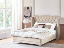 Beliani Bed Velvet Ayette 160 X 200 Cm (Eu King Size) Beige - thumbnail 2