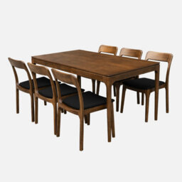 Sweeek - Rectangular Dining Table In Hevea Wood And Ash Veneer Seats 6 Elena Walnut 160X90X76 Cm - thumbnail 2