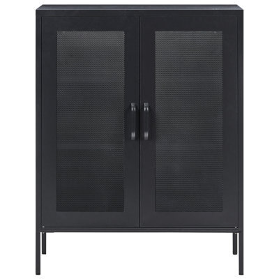 Beliani Acme Black Industrial Metal Sideboard 2-Door Locking Cabinet With Keys, W80 X D40 X H102Cm - image 1