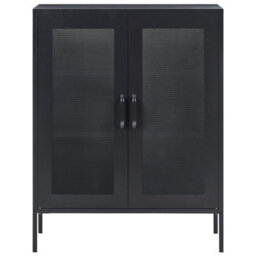 Beliani Acme Black Industrial Metal Sideboard 2-Door Locking Cabinet With Keys, W80 X D40 X H102Cm - thumbnail 1