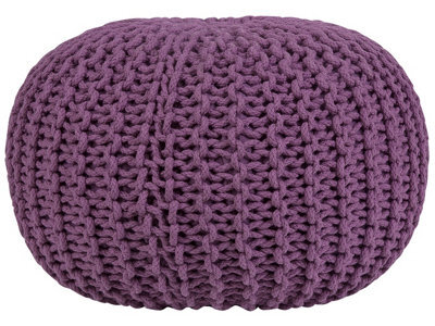 Beliani Cozy Nest Purple Knitted Pouf Ottoman 50 X 35 Cm - Cotton Cover With Eps Beads - image 1