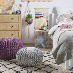 Beliani Cozy Nest Purple Knitted Pouf Ottoman 50 X 35 Cm - Cotton Cover With Eps Beads - thumbnail 2