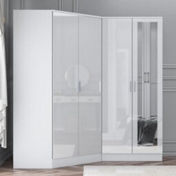 Reflect 2Pc Wardrobe Bundle - 2 Door Corner + 2 Door Mirror - White Gloss & Matt White - H: 180Cm X W: 179Cm X D: 103Cm - thumbnail 3