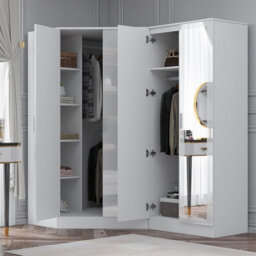 Reflect 2Pc Wardrobe Bundle - 2 Door Corner + 2 Door Mirror - White Gloss & Matt White - H: 180Cm X W: 179Cm X D: 103Cm - thumbnail 2
