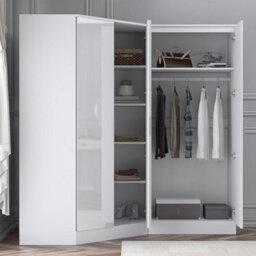 Reflect 2Pc Wardrobe Bundle - 2 Door Corner + 2 Door Mirror - White Gloss & Matt White - H: 180Cm X W: 179Cm X D: 103Cm - thumbnail 4