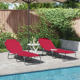 Berkfield Folding Sun Lounger 2 Pcs Portable Red 600D Oxford Fabric - thumbnail 1