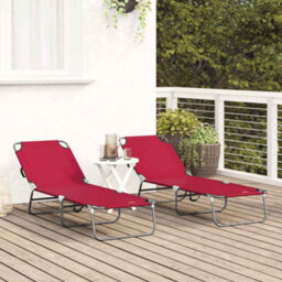 Berkfield Folding Sun Lounger 2 Pcs Portable Red 600D Oxford Fabric - thumbnail 3