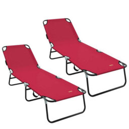 Berkfield Folding Sun Lounger 2 Pcs Portable Red 600D Oxford Fabric - thumbnail 2