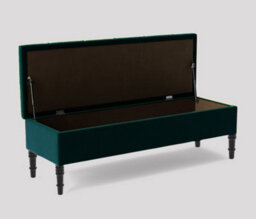 Alyana Ottoman Bench With Storage And Turned Wooden Legs. 150Cm Wide Ottoman Box - Emerald Green Plush Velvet - thumbnail 2
