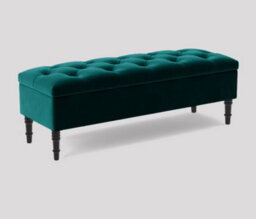 Alyana Ottoman Bench With Storage And Turned Wooden Legs. 150Cm Wide Ottoman Box - Emerald Green Plush Velvet