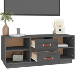 Berkfield Tv Cabinet Grey 100X34X40 Cm Solid Wood Pine - thumbnail 5