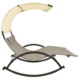 Berkfield Double Sun Lounger With Canopy Textilene Taupe And Cream - thumbnail 3