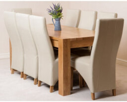 That's Furniture Kuba 180 X 90 Cm Chunky Oak Dining Table And 8 Chairs Dining Set With Lola Ivory Leather Chairs - thumbnail 1