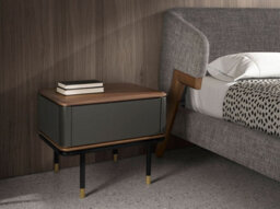 Angel Cerda Stylish Dark Grey Wood Bedside Table With Walnut Top - thumbnail 2