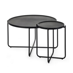 Oakham Cordoba Round Coffee And Lamp Table Set In Black - thumbnail 1