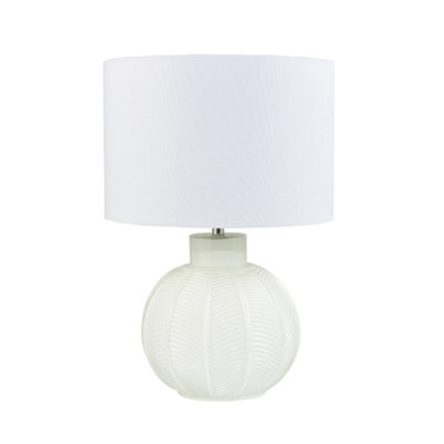 Happy Homewares Contemporary Opal White Glass Table Lamp In Leaf Design And Ivory White Shade - image 1