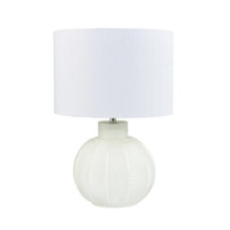Happy Homewares Contemporary Opal White Glass Table Lamp In Leaf Design And Ivory White Shade - thumbnail 1