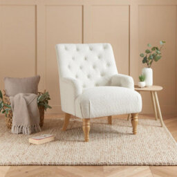 White Boucle Arm Chair Birlea Padstow Easy Chair Fabric Accent - thumbnail 1