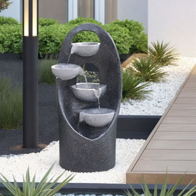 Living And Home 4 Tier Grey Solar Powered Resin Cascading Garden Water Feature Fountain With Led Light 68Cm - image 1