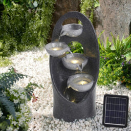 Living And Home 4 Tier Grey Solar Powered Resin Cascading Garden Water Feature Fountain With Led Light 68Cm - thumbnail 2