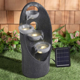 Living And Home 4 Tier Grey Solar Powered Resin Cascading Garden Water Feature Fountain With Led Light 68Cm - thumbnail 3