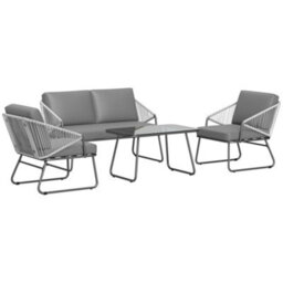 Wyld Haus Yoma Grey 4-Seater Rattan Outdoor Sofa Set - Loveseat, 2 Armchairs, Glass-Top Coffee Table - thumbnail 2