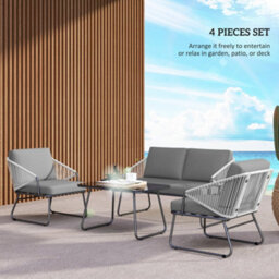 Wyld Haus Yoma Grey 4-Seater Rattan Outdoor Sofa Set - Loveseat, 2 Armchairs, Glass-Top Coffee Table - thumbnail 5
