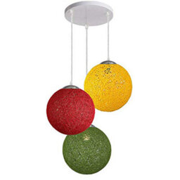 Ledsone Modern 3 Way Decorative Vine Ball Rattan Shade Chandelier Three Head Ceiling Pendant Light Red,yellow,green