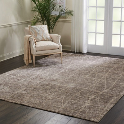 Light Brown Luxurious Modern Wool Easy To Clean Abstract Geometric Handmade Dining Room Bedroom And Living Room Rug -168Cm X 226Cm