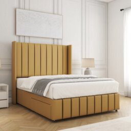 Bsspoke Zoe Divan Bed Mustard Plush Velvet With 54Inch Headboard & Footboard With 2 Drawers Footend & Mattress In All Sizes - thumbnail 3