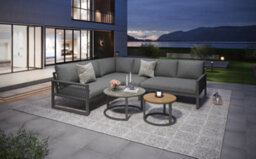 Btm 7 Seater Outdoor Garden Furniture Corner Sofa With Iron Frame, Adjustable Legs & Cushions (Grey) - thumbnail 9