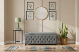 90Cm Wide Empire Ottoman Storage Box With Legs, Grey Velvet Chesterfield Upholstered Ottoman Footstool Coffee Table - thumbnail 4