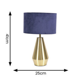 Valuelights Jax Gold Metal Touch Dimmer Table Lamp With Navy Blue Velvet Shade - Led Bulb Included - thumbnail 6