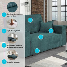 Sofa Bed Sleeping Function Viva Star Ii Green Poso Fabric Storage 2 Seater Modern Living Room - thumbnail 6