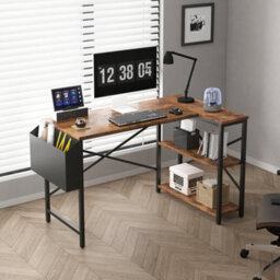 Mcc Direct Computer Desk L Shaped Corner Desk With Adjustable Shelves - Lotus 120Cm Brown - thumbnail 2