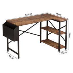 Mcc Direct Computer Desk L Shaped Corner Desk With Adjustable Shelves - Lotus 120Cm Brown - thumbnail 3