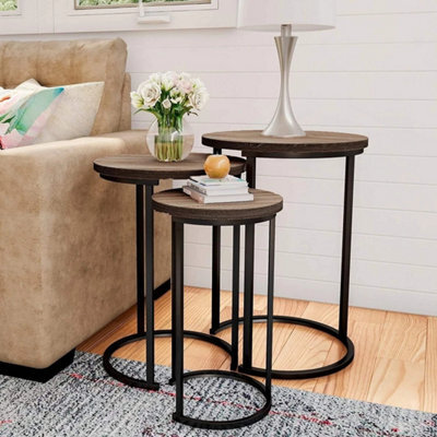 Set Of 3 Wooden/steel Round Nesting Side Tables - image 1