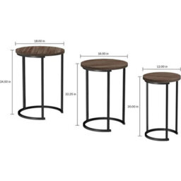 Set Of 3 Wooden/steel Round Nesting Side Tables - thumbnail 2