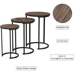 Set Of 3 Wooden/steel Round Nesting Side Tables - thumbnail 3