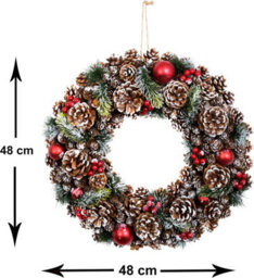 GreenBrokers Premium Quality Christmas Hanging Wreath 48Cm - Festive Pine Cone Display With White Frosting - thumbnail 3
