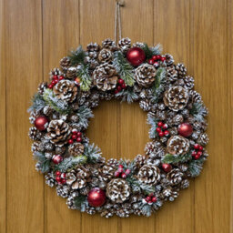 GreenBrokers Premium Quality Christmas Hanging Wreath 48Cm - Festive Pine Cone Display With White Frosting - thumbnail 2
