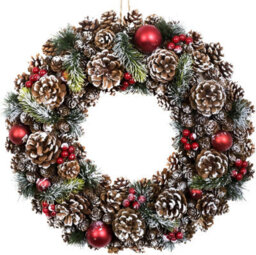 GreenBrokers Premium Quality Christmas Hanging Wreath 48Cm - Festive Pine Cone Display With White Frosting