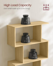 Songmics Tall Bookcase, Open Display Shelf Unit, Modern Room Divider, Freestanding Storage Organizer, Natural Oak - thumbnail 5