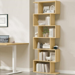 Tall Bookcase, Open Display Shelf Unit, Modern Room Divider, Freestanding Storage Organizer, Natural Oak