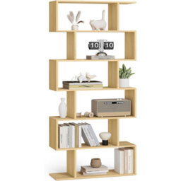 Songmics Tall Bookcase, Open Display Shelf Unit, Modern Room Divider, Freestanding Storage Organizer, Natural Oak - thumbnail 7